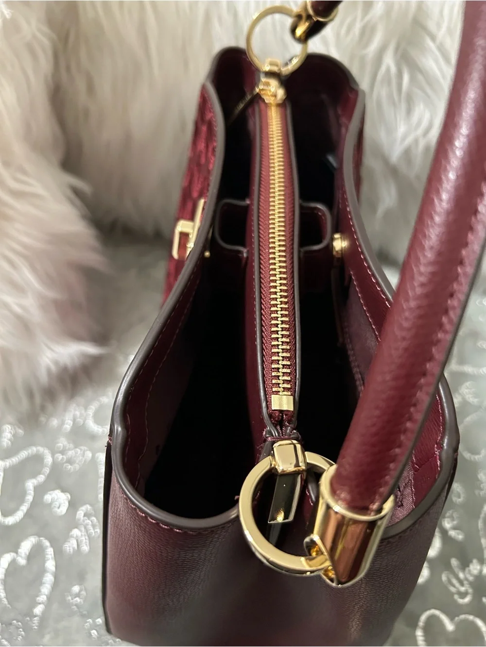 NWT Kate Spade Burgundy Quilted Floral Top-Handle Satchel and matching wallet